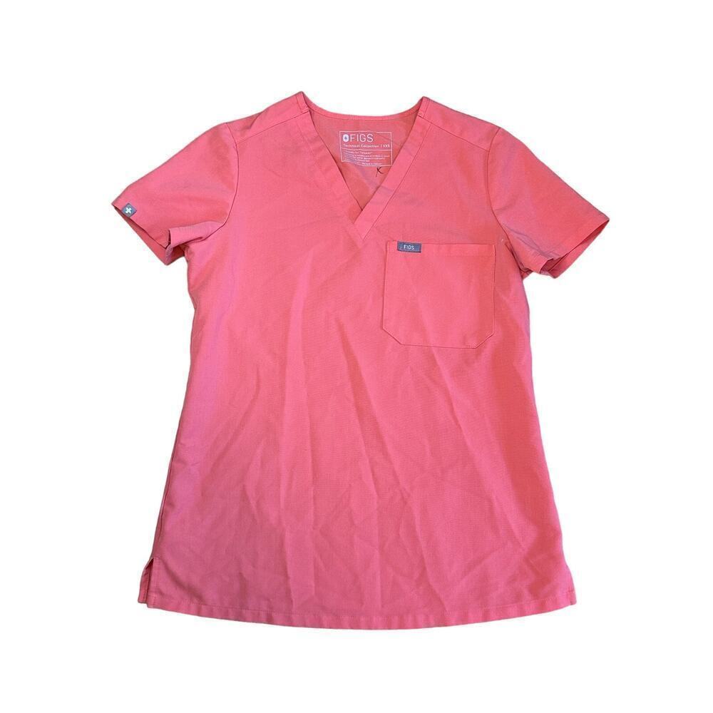 Figs Catarina One-Pocket‎ Scrub Top in Hot Coral